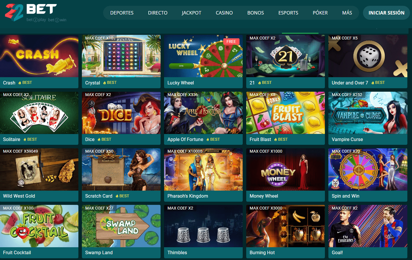 Juegos exclusivos en 22Bet casino
