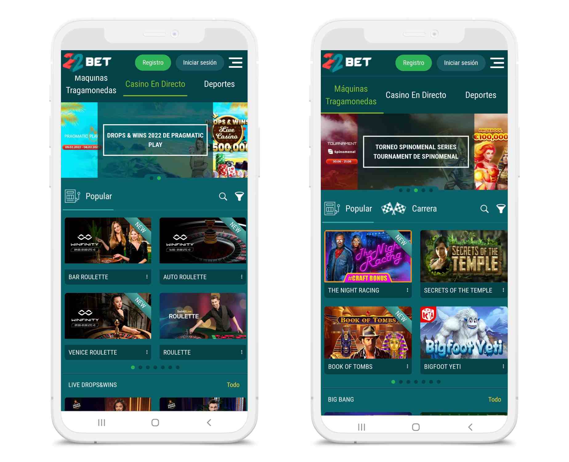 22Bet casino mobile app