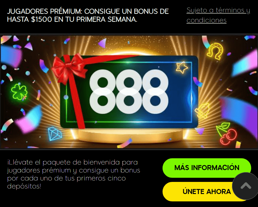 Paquete de bienvenida para jugadores premium en el casino 888
