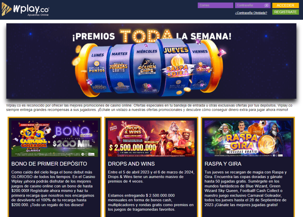 Promociones y torneos de Wplay casino
