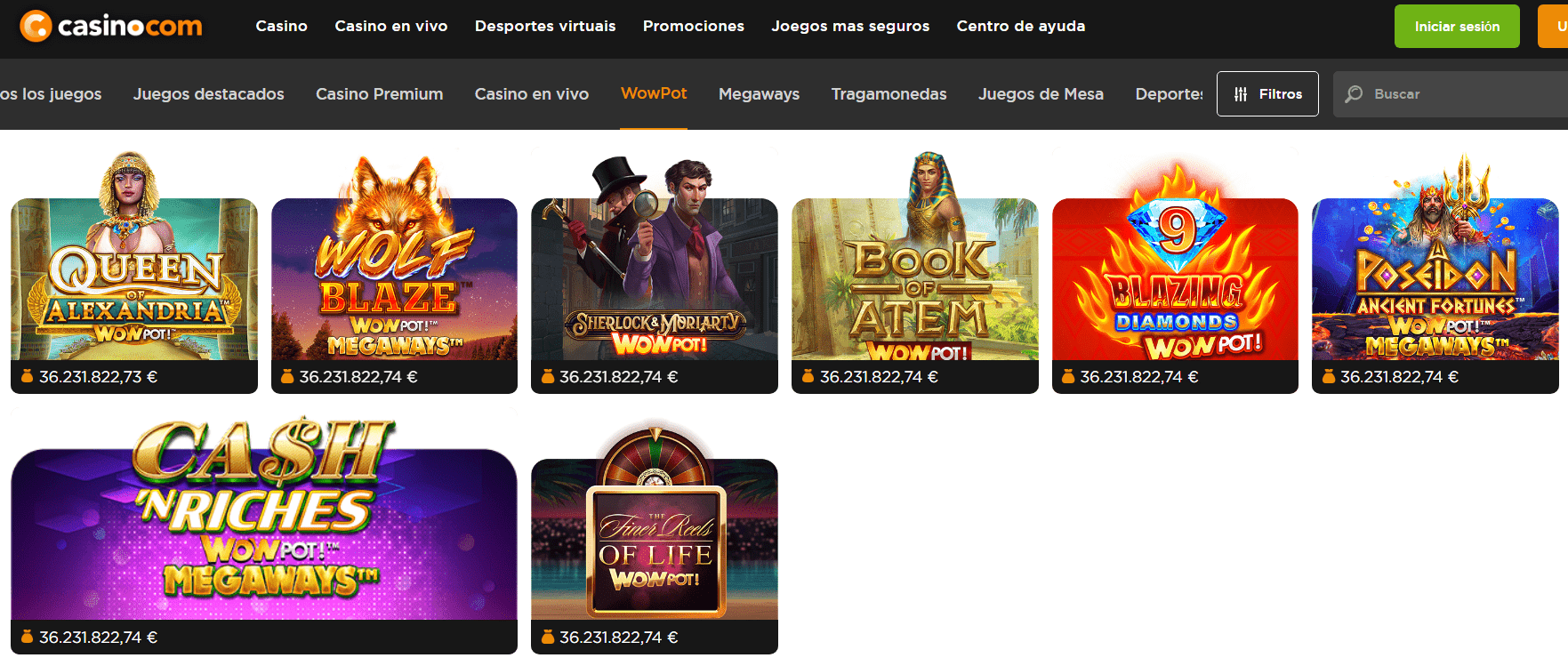 Juegos con bote progresivo de Casino.com