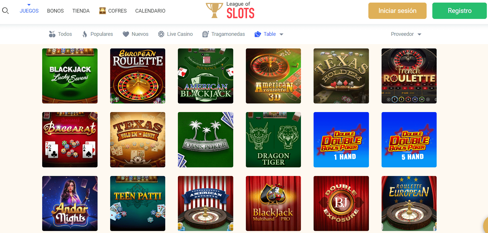 Juegos de mesa de casino League of Slots