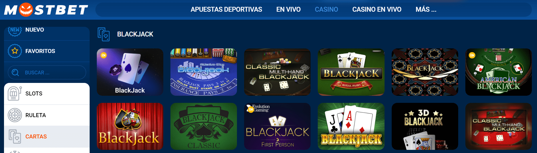 Blackjack en Mostbet casino