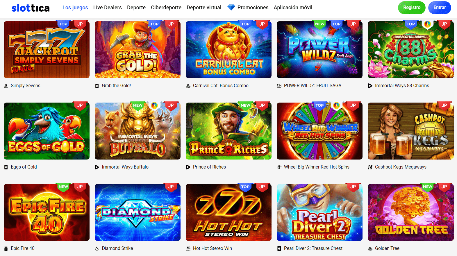 Juegos con jackpot progresivo de Slottica casino