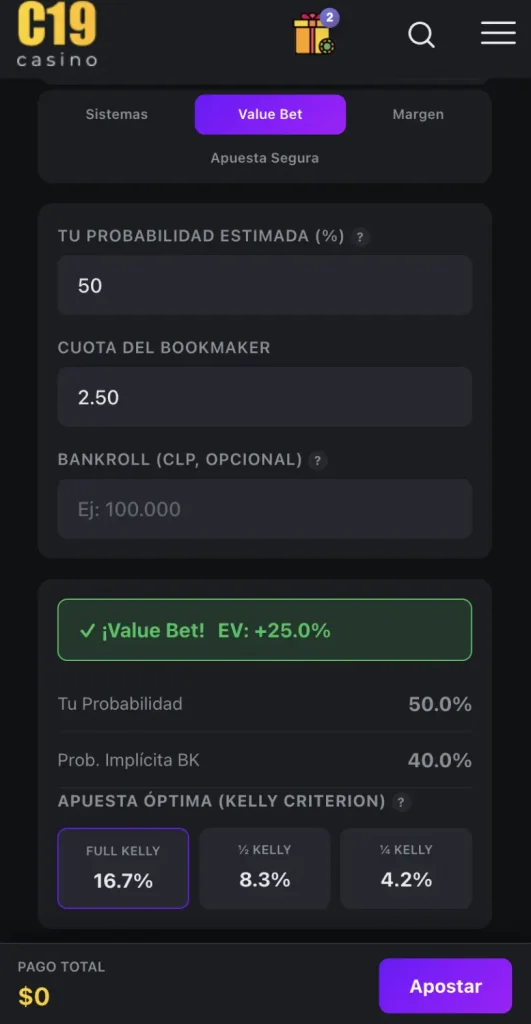 Calculadora de Apuestas Kelly