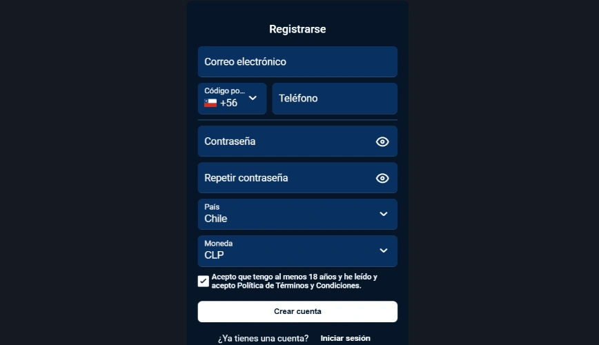 Proceso de registro en Topacio Bet