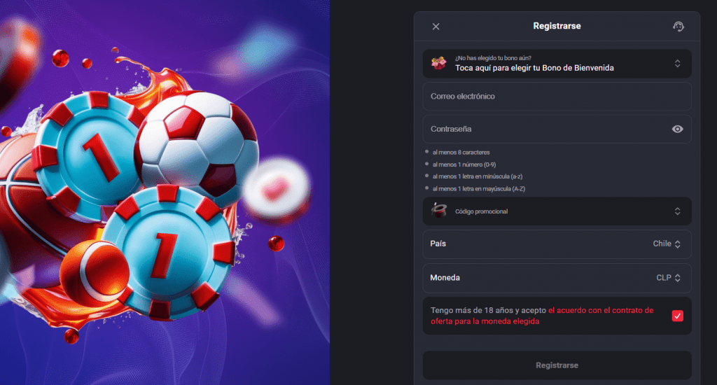 Proceso de registro en 1RedBet